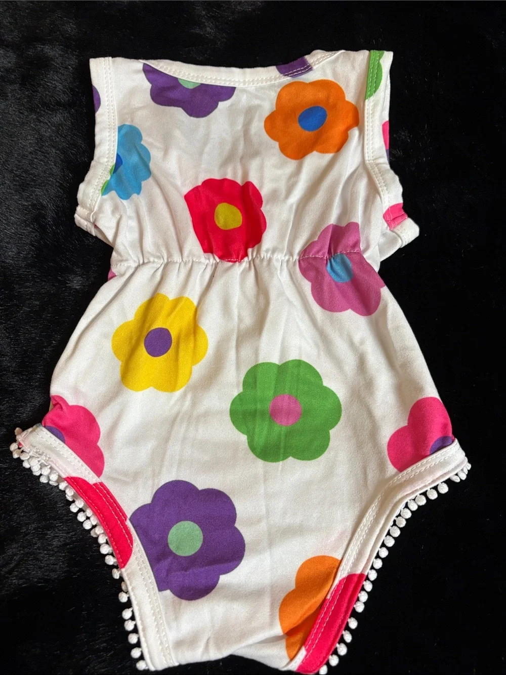 Girls White Floral Bow One-Piece Romper
